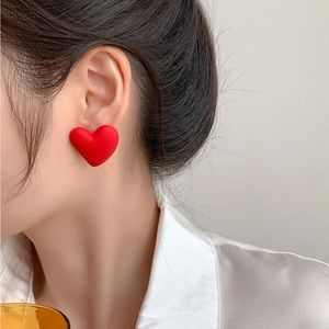 Oversized Matte Red Heart Stud Earrings